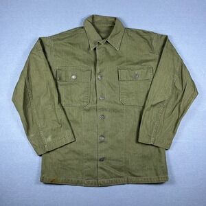 Vintage US Army 1940s WWII HBT 13 Star Button Field Jacket Olive Drab Small